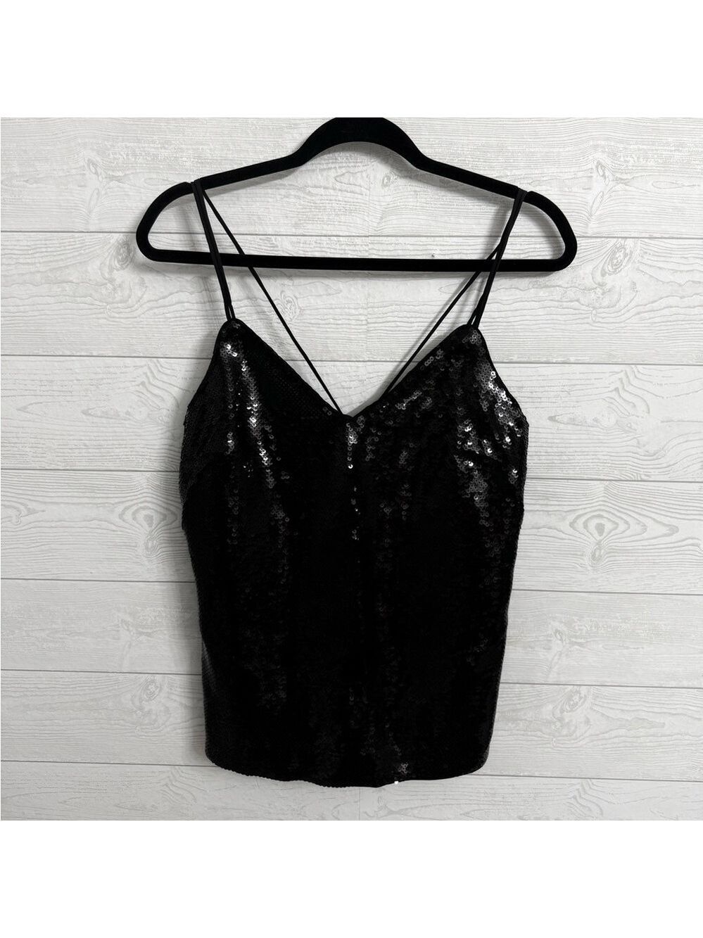 H & M Women’s Black Sequin Spaghetti Strap Top. Size S